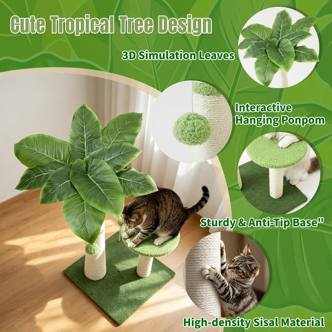 Cat Scratching Post, 40" Tall Scratcher Tree with Multiple