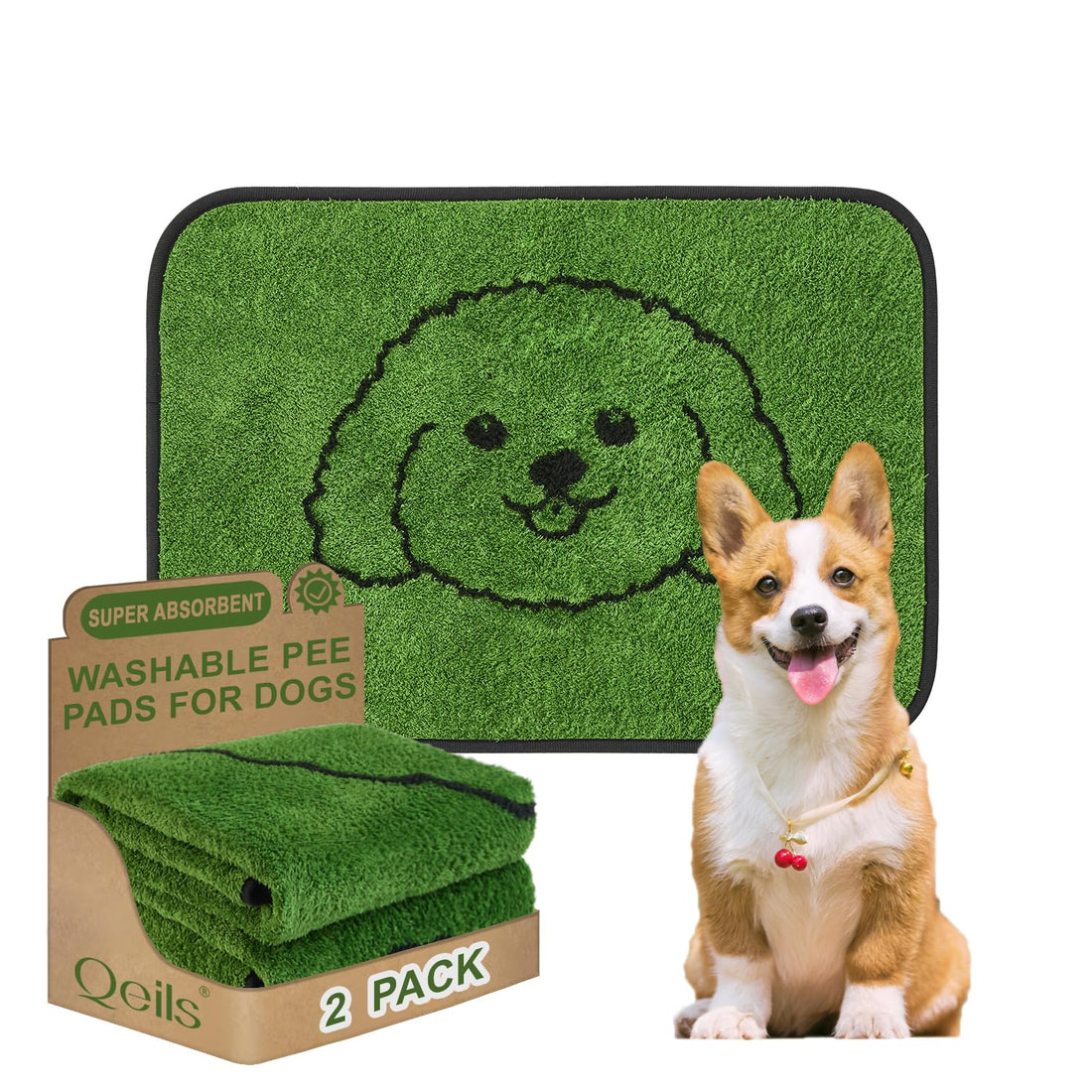 Qeils Reusable Puppy Pads, Washable Pee Pads for Dogs 2 Pack Durable