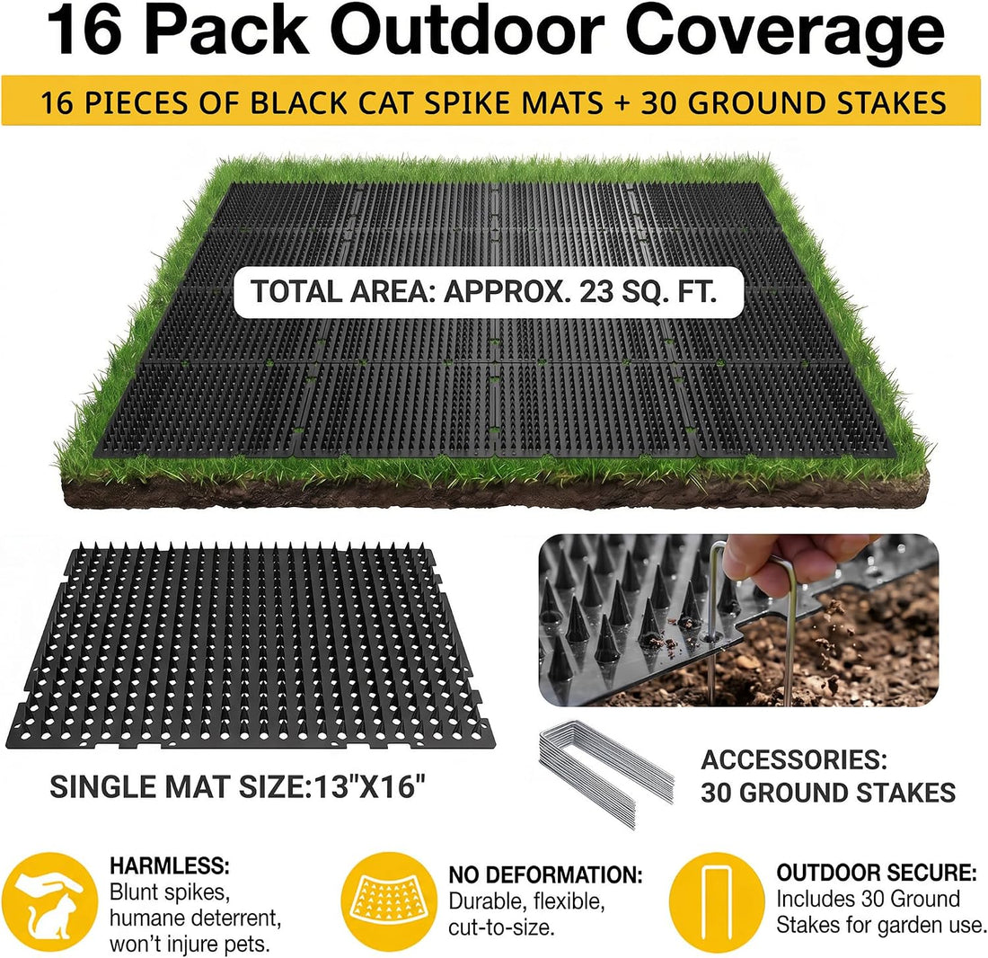 PatiencET Outdoor Cat Deterrent Mats 16 Pack 16 x 13 in with Metal