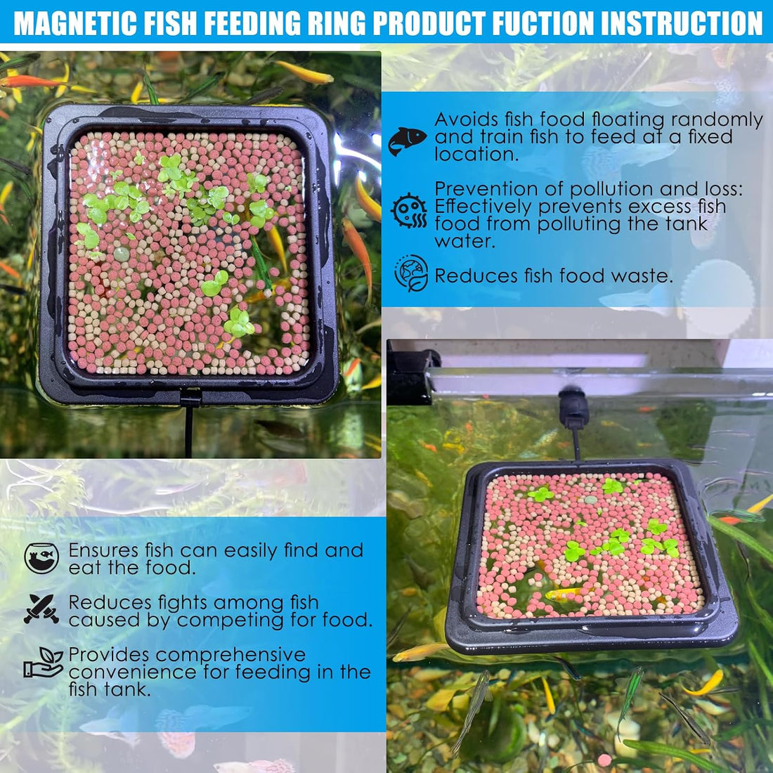 Magnetic Fish Feeding Ring, Floating Aquarium Feeder Ring for Fish