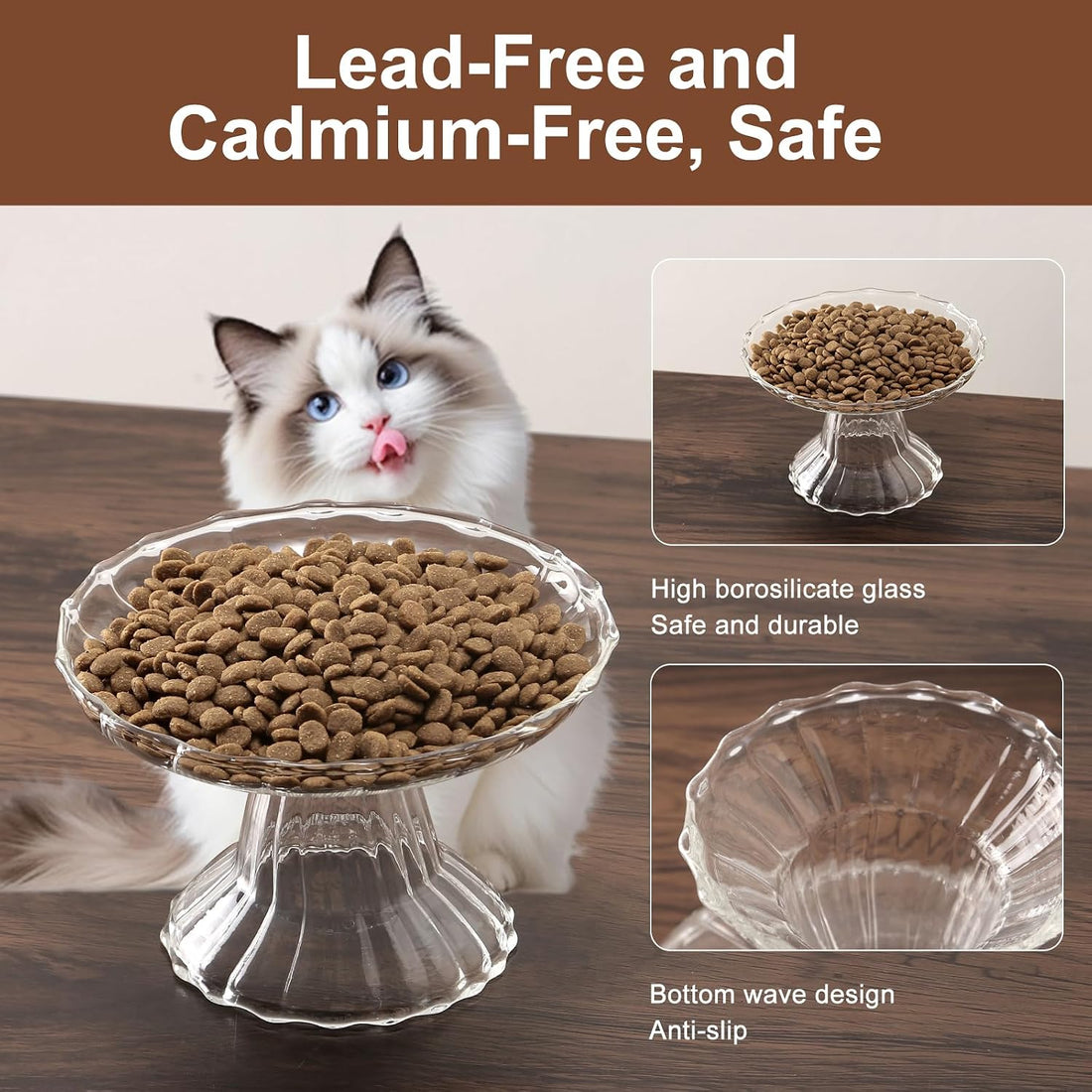 Elevated Cat Bowls Whisker Friendly. Raised Glass Whisker Fatigue Cat