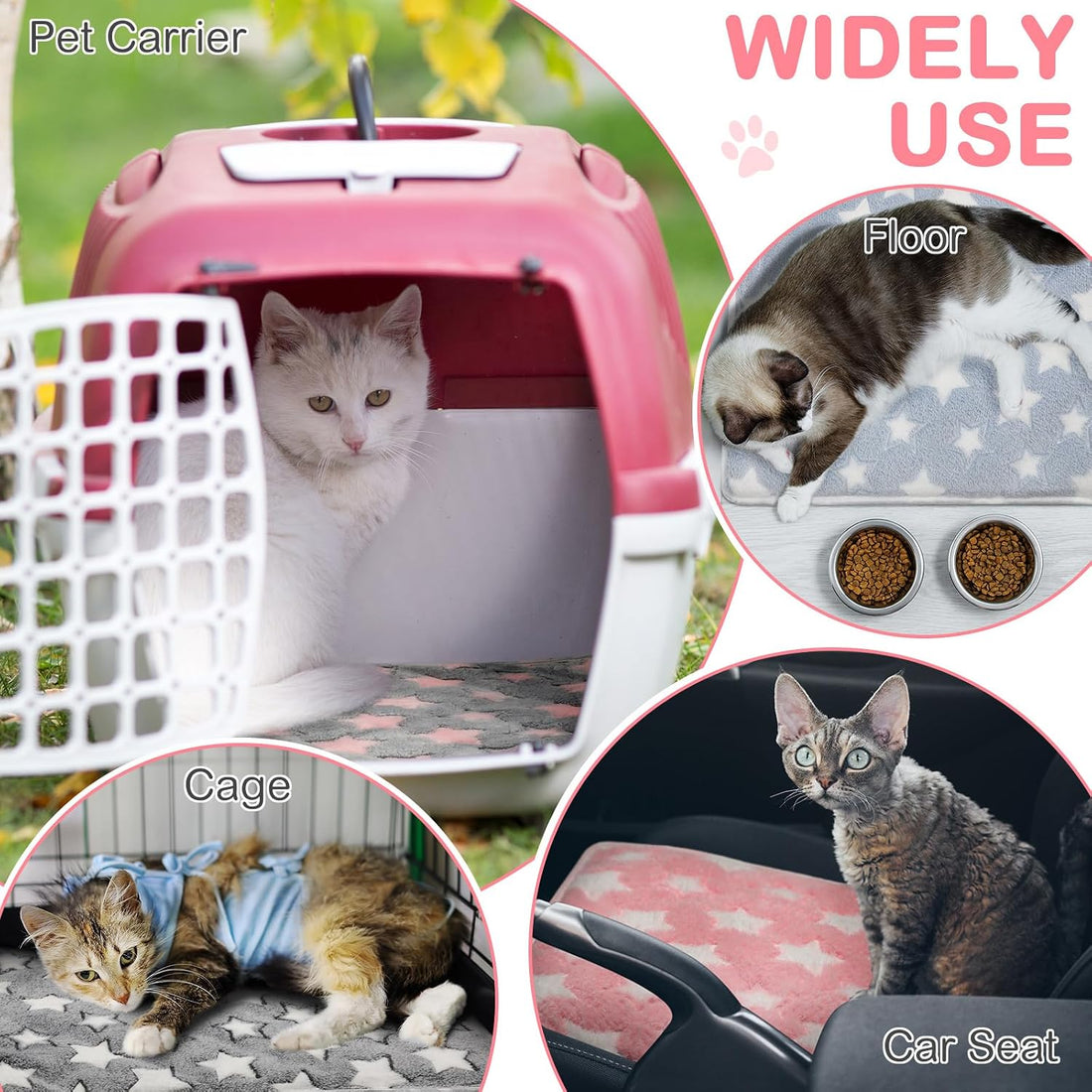 4 Pack Self Heating Cat Pad Self Warming Dog Mat, Star, 16 x 20 Inch