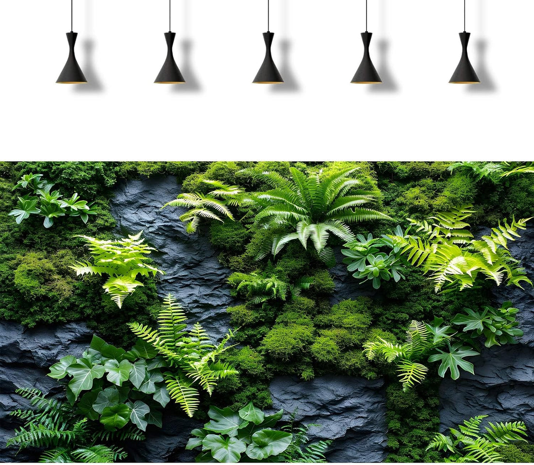 2 Packs Rock Wall Reptile Tank Background Lush Green Tropical Leaves