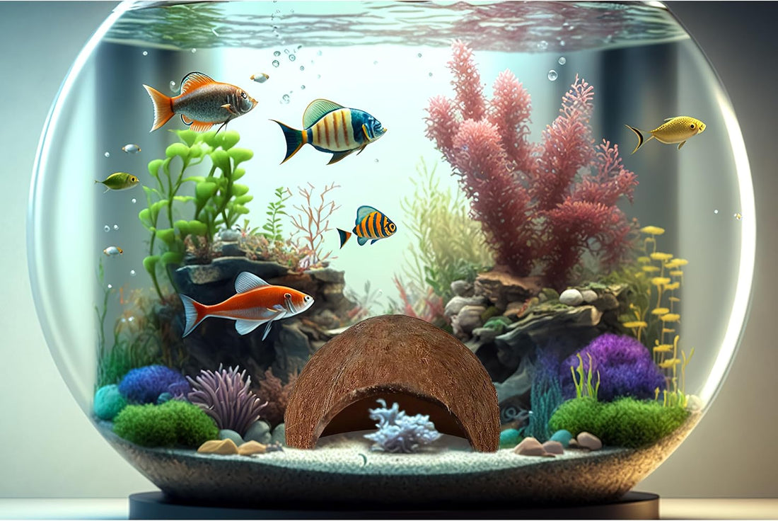 SunGrow Betta Fish Cave, Habitat Made from Coconut Shell