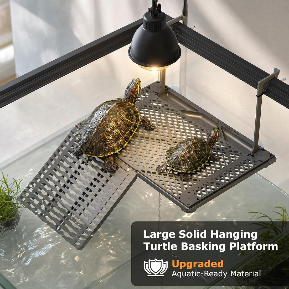 Large Hanging Turtle Basking Platform with Ramp, Food Tray, Upgraded