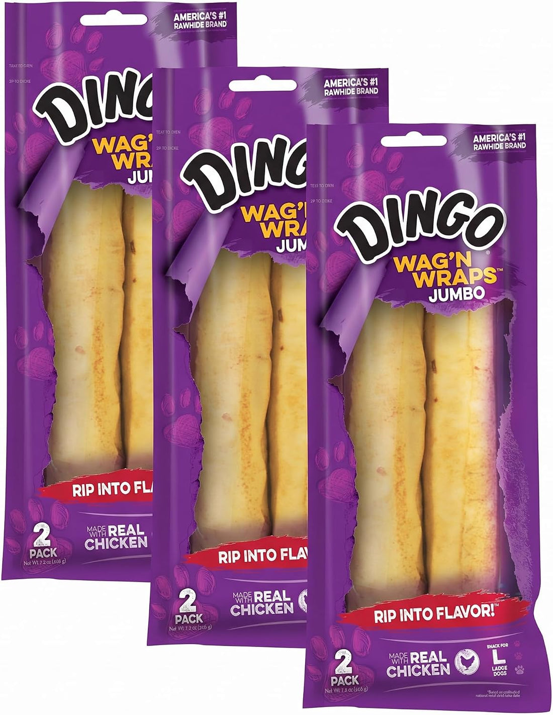 Dingo Wag’n Wraps Jumbo Rawhide Treat For Large Dogs, 2 Count