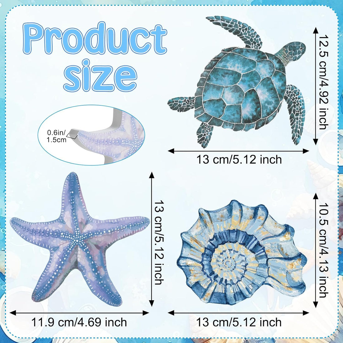 3Pcs Beach Theme Wooden Tabletop Ocean Sea Turtle Conch Decor Signs