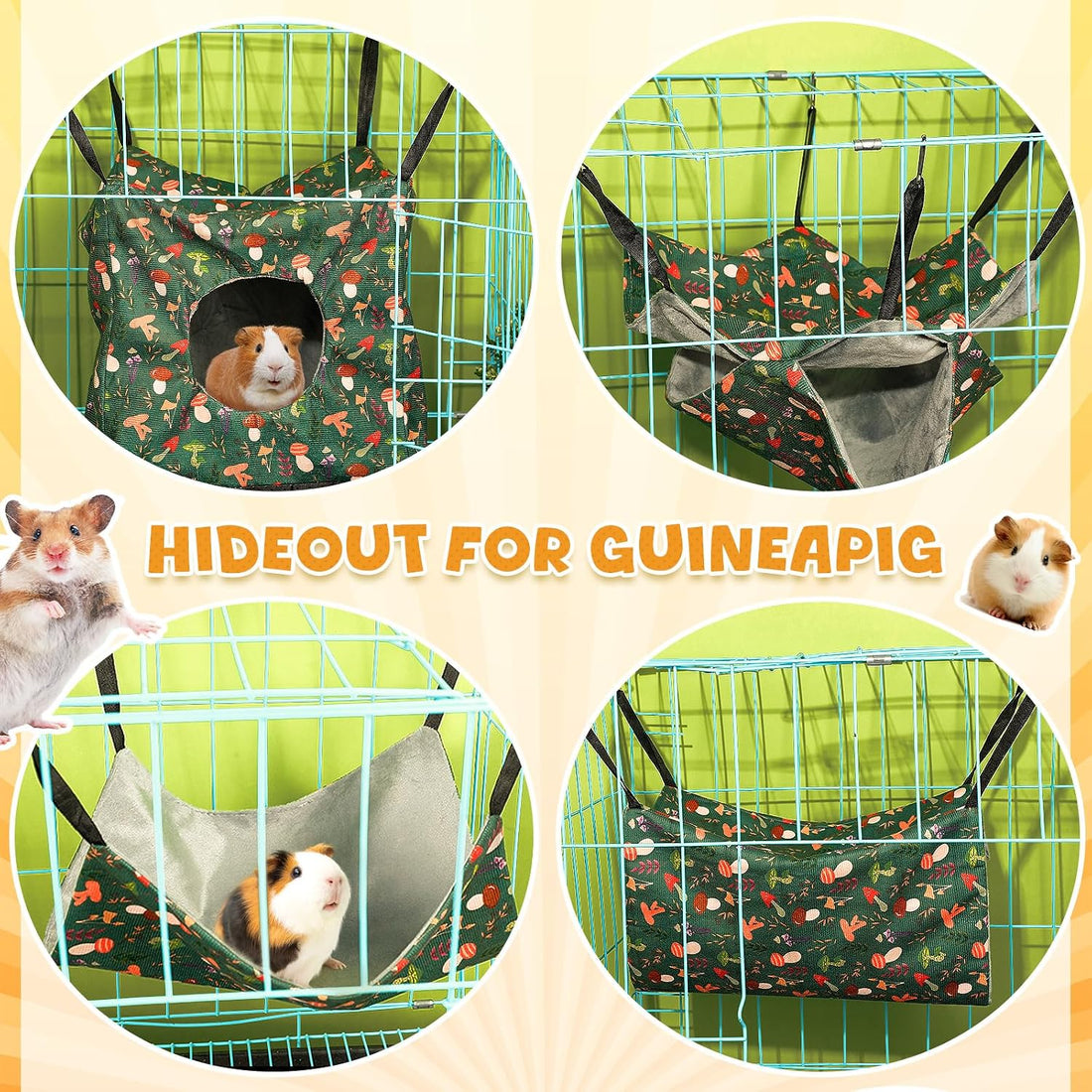 Geelin 8 Pcs Rat Hammock Set, Washable Guinea Pig Accessories for Cage