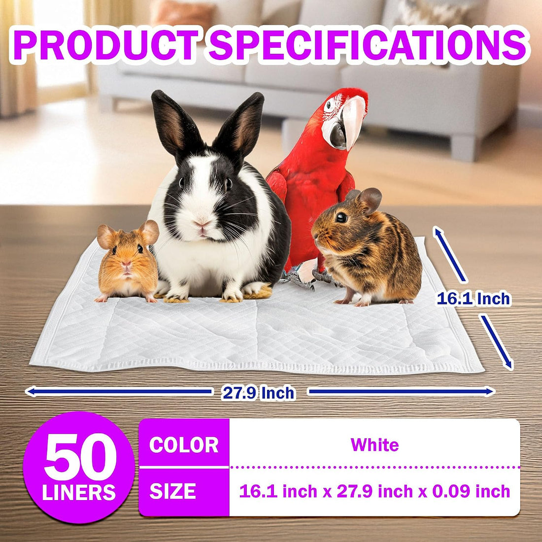 HA SHI Absorbent Bird Cage Liner - 27.9 x 16.1 Inches, 50 Pads