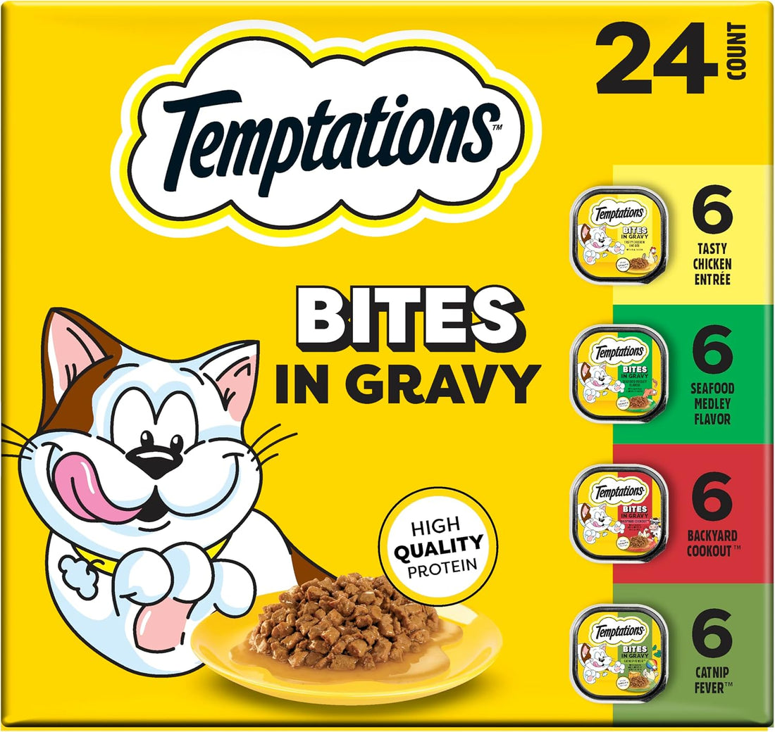 Temptations Bites in Gravy Wet Cat Food, Variety Pack, 3.5 oz