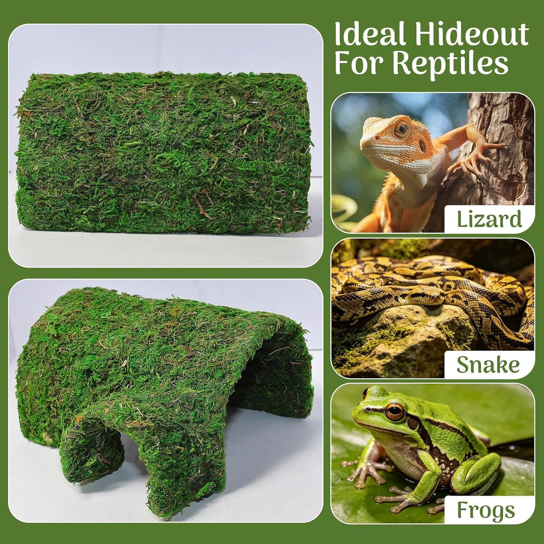 Reptile Tunnel Cave Hide, Handmade Shelter for Gecko Snake