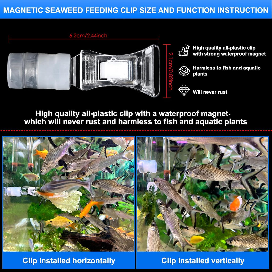 Magnetic Aquarium Veggie Clip Plant Feeding nori Seaweed Clip