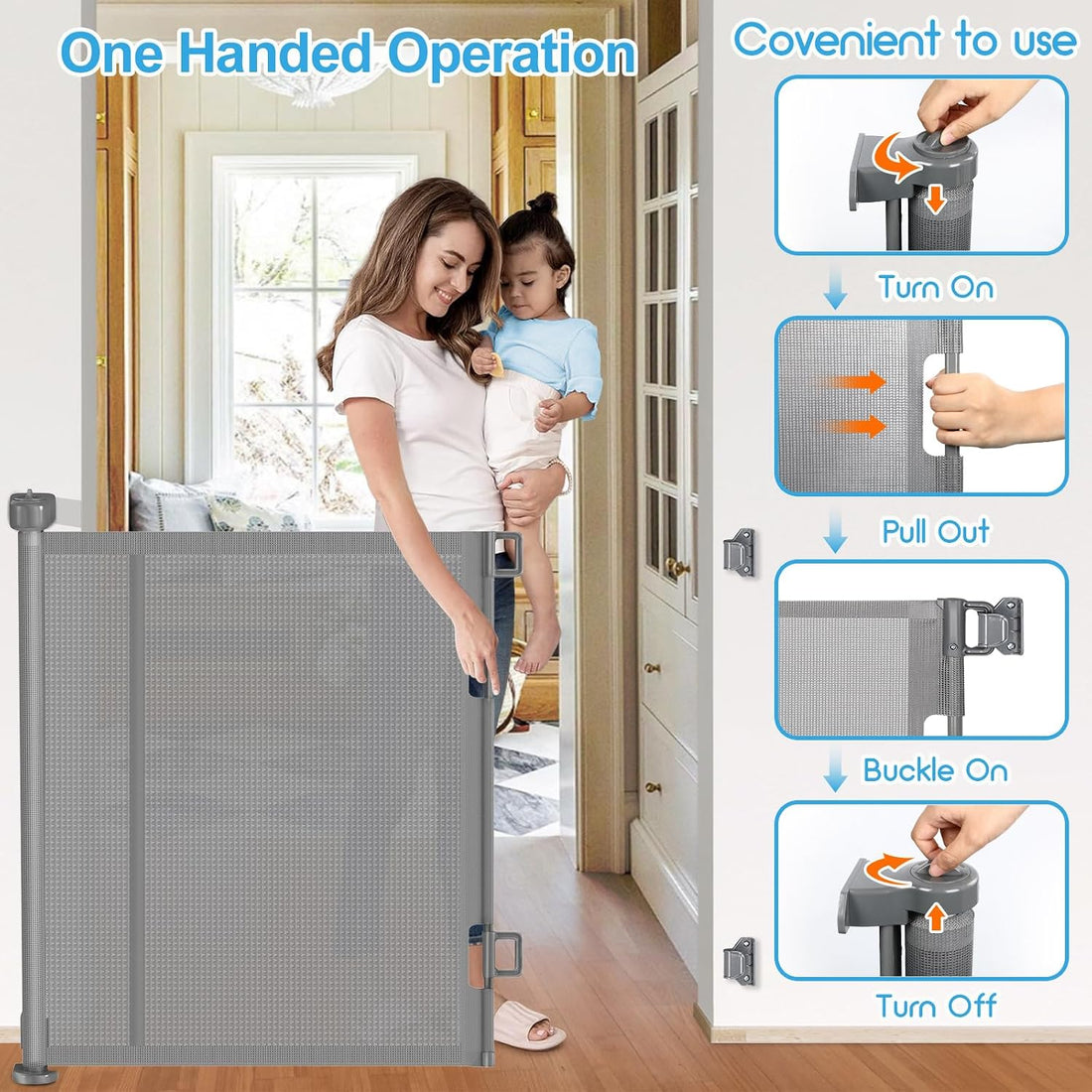 Upgrade 120 inch Retractable Baby Gates