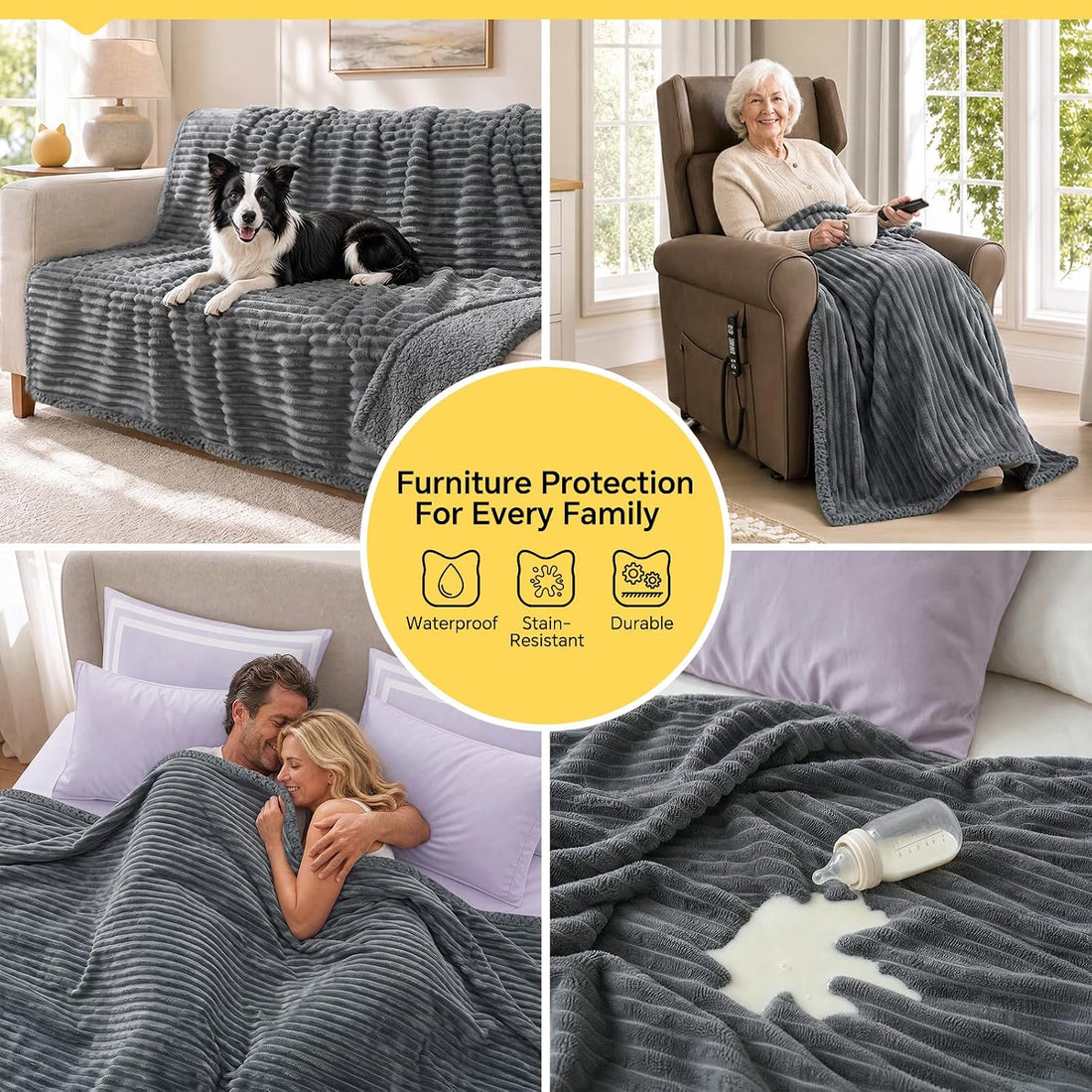 Luciphia Waterproof Dog Blanket, Washable Reversible Flannel Pet Throw