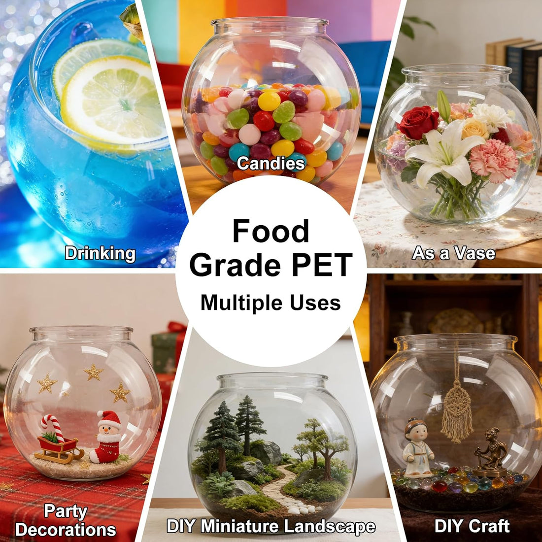 Plastic Goldfish Fish Bowl Drum Clear Aquarium Starter Kits