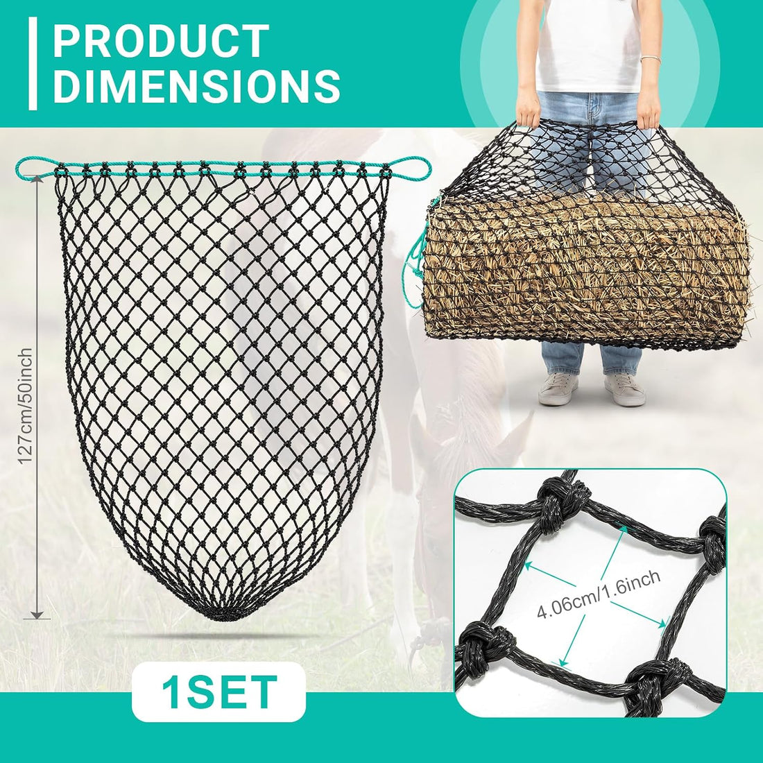 2 Pack Slow Feeder Hay Net Square Bale PE Hay Nets Bags for Horses
