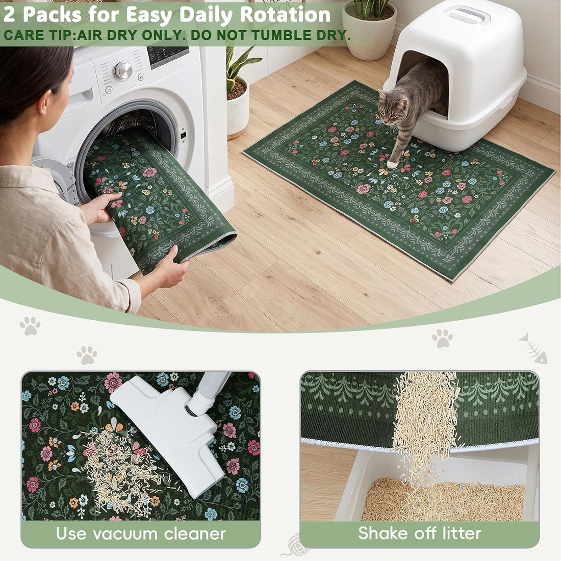 Bienbee Cat Litter Mat, 2 Pack 33" x 22" Machine Washable for Litter