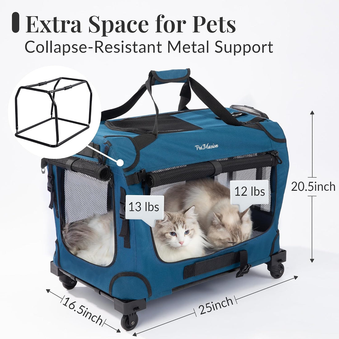 Extra Large Rolling Cat Carrier with Wheels