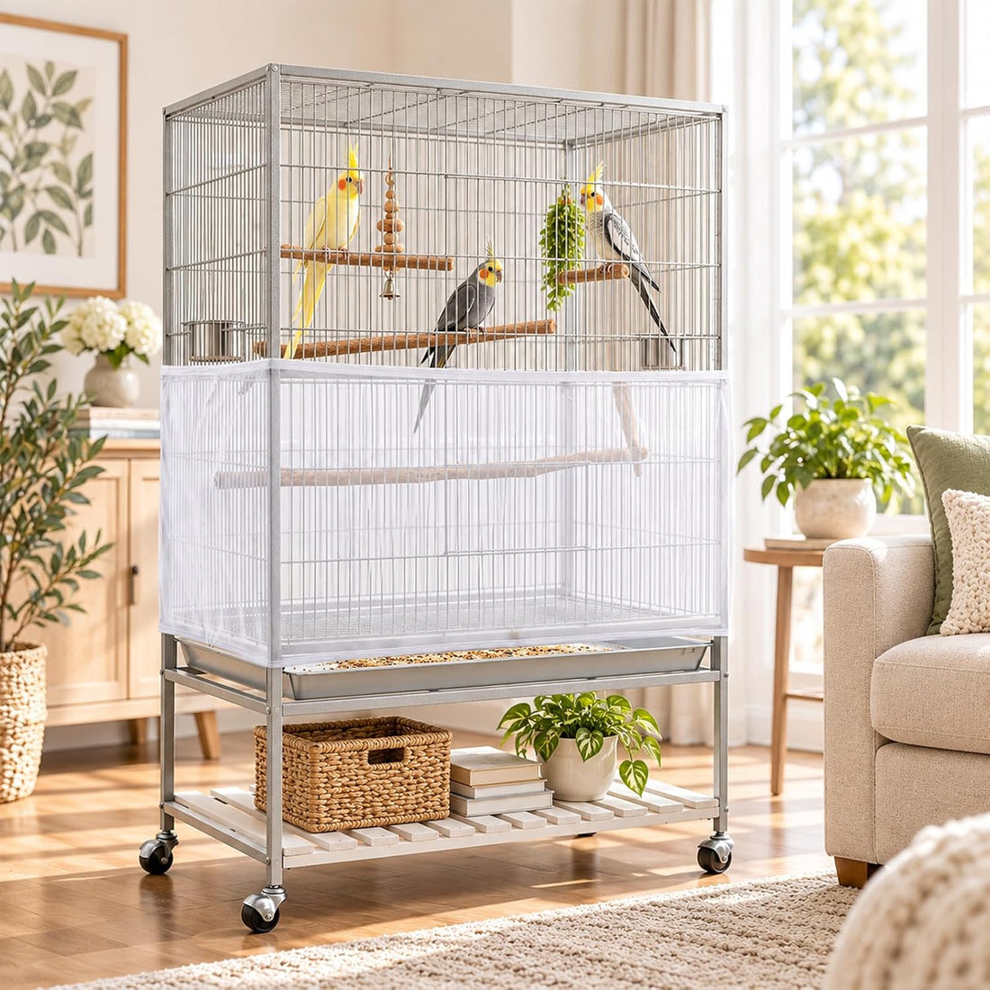 Universal Bird Cage Seed Catcher, Adjustable Bird Cage Cover 90-118''