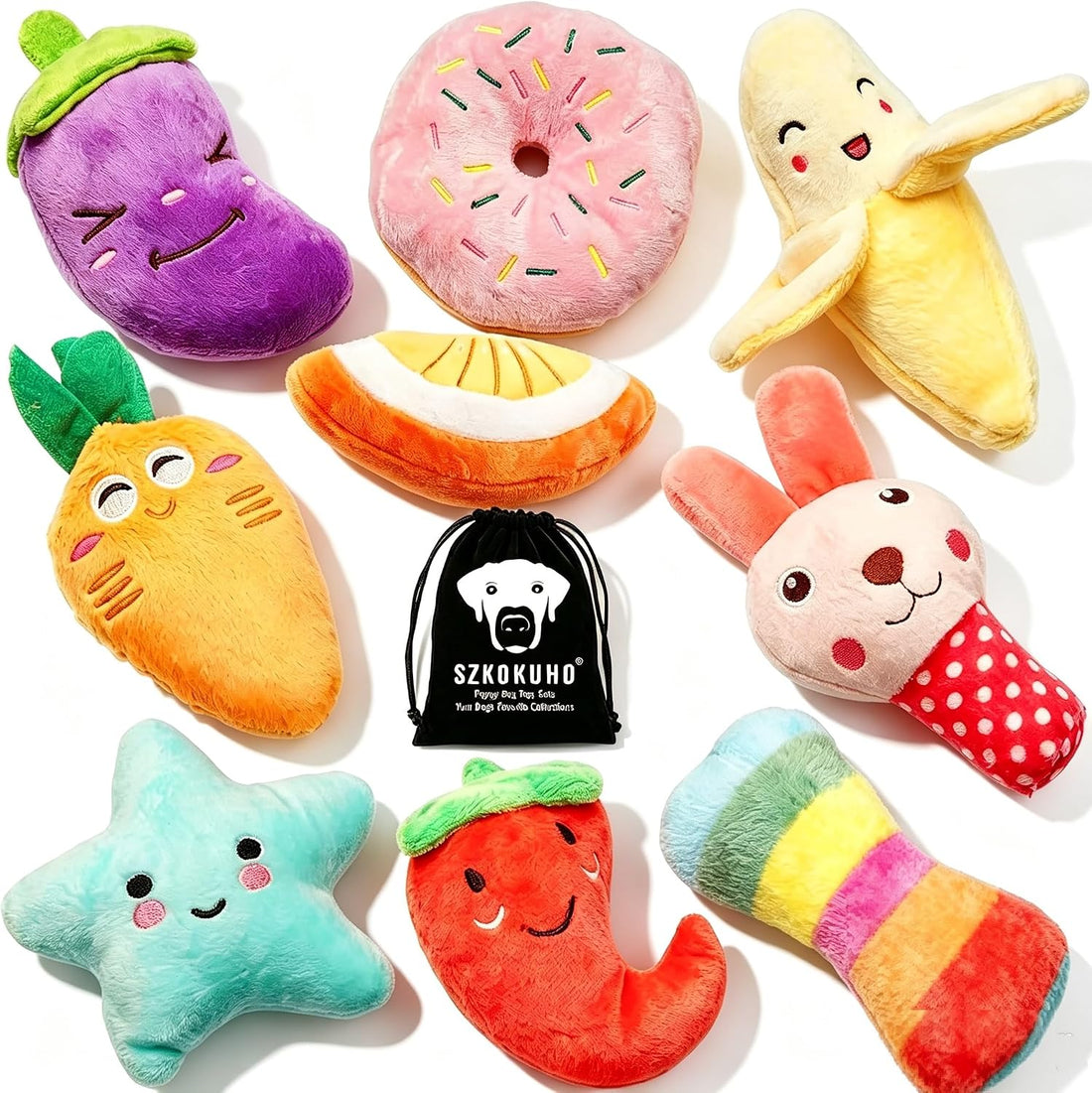 SZKOKUHO 9 Pack Small Dogs Puppy Squeaky Dog Toys,Cute Variety Colors
