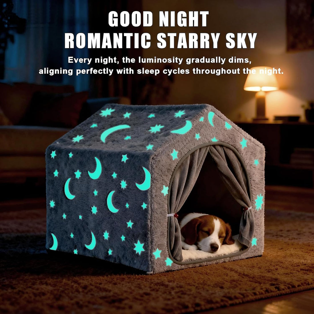 Indoor Dog House, Soft Warm Glow Dog Cave for Cat & Small Dogs