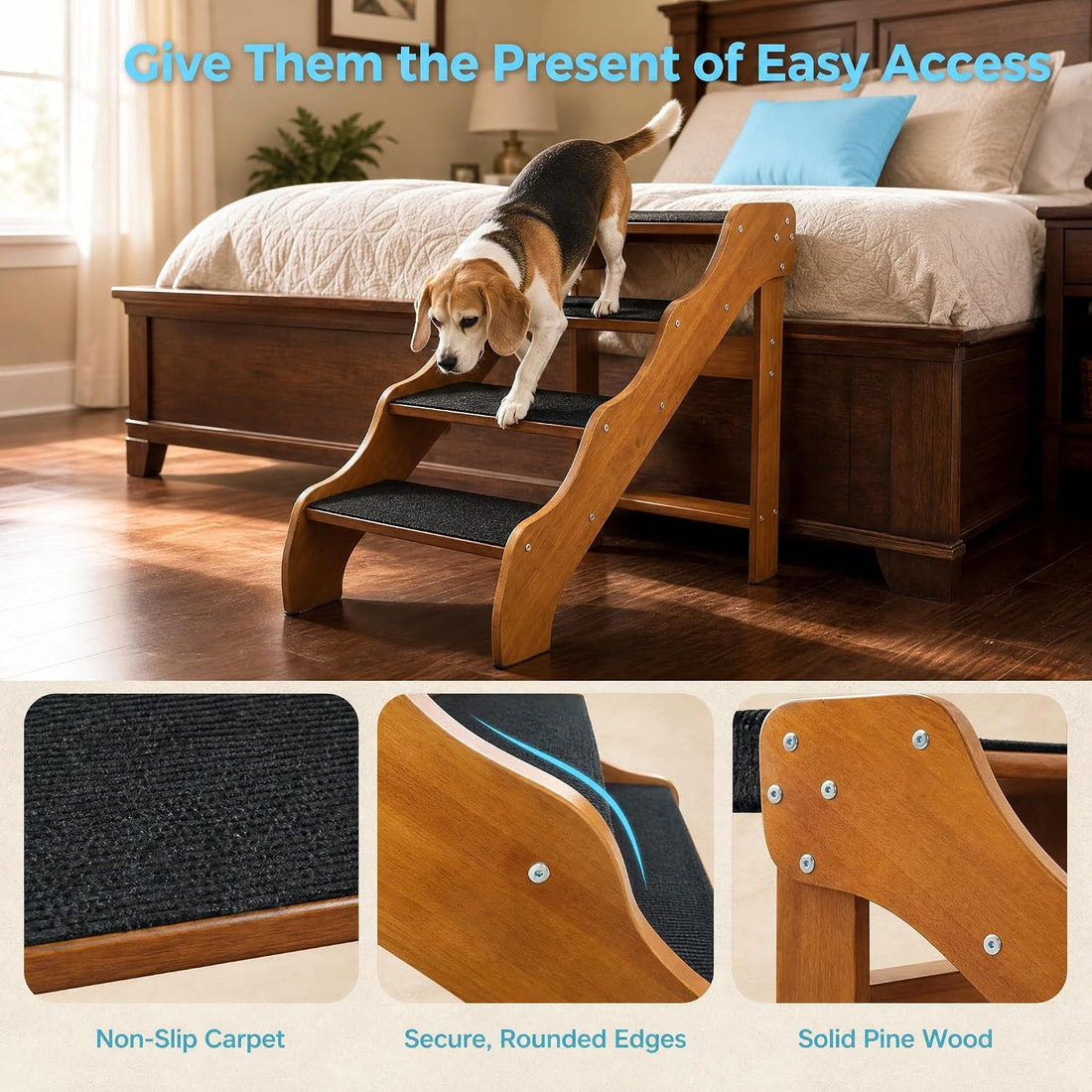 Solid Wood pet Staircase Walnut Paint, Dog Ladder