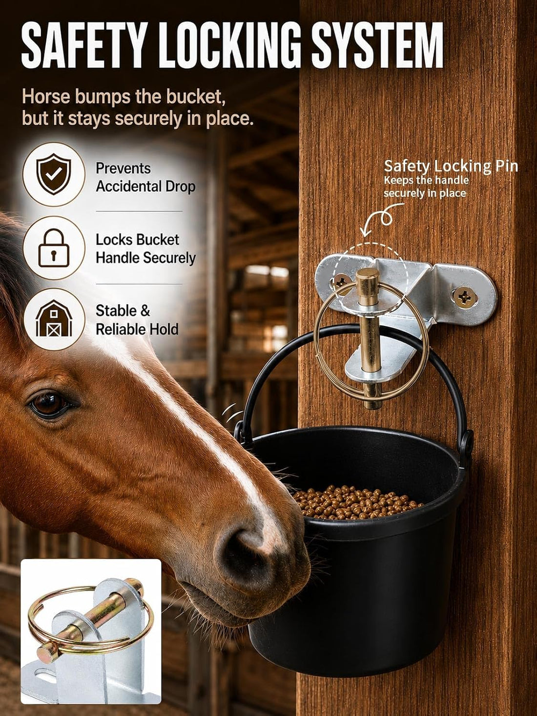 4 PCS Horse Water Bucket Hooks with Locking Pin, Feed Bucket Holder