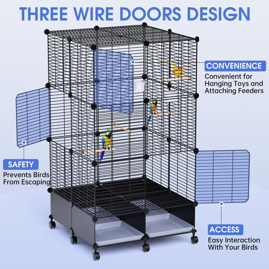 Flight Bird Cage, Large Metal Parakeet Cage with Wheels