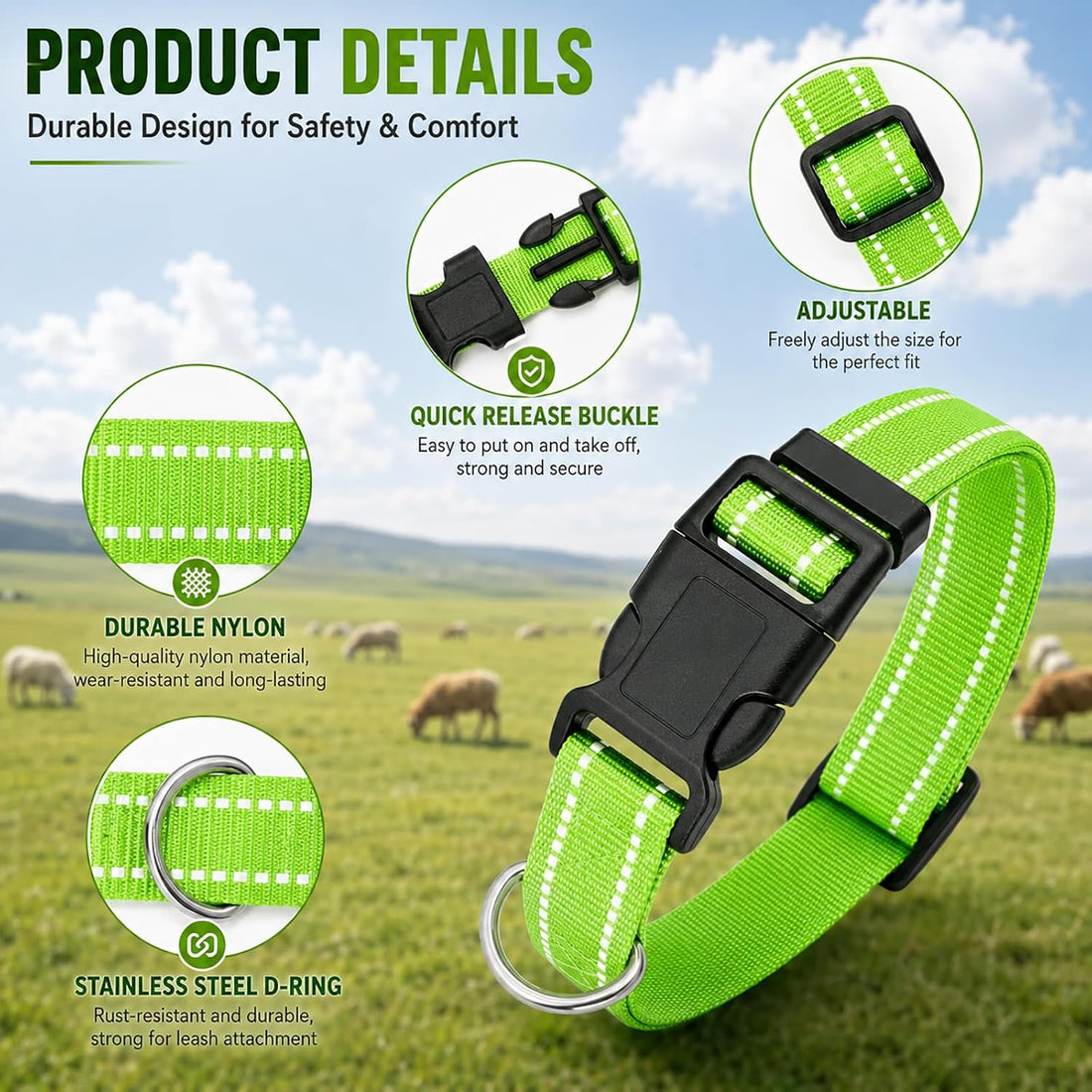 3 Pack Reflective Goat Collars with Bells,Anti-Lost Pet Collar