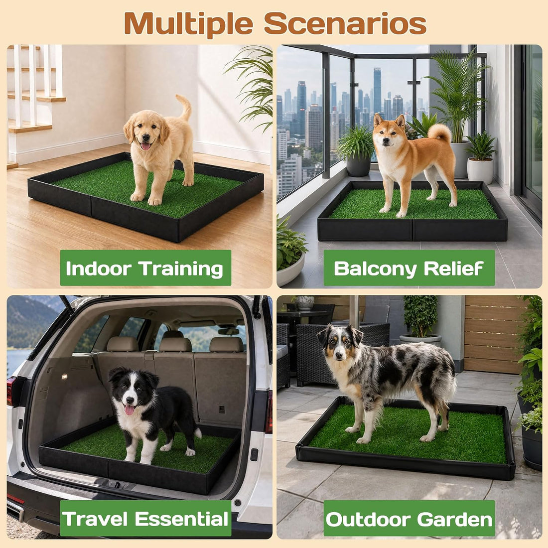 Dog Grass Pad with Tray 32"x22" Dog Potty Grass with 8pc Pee Pads