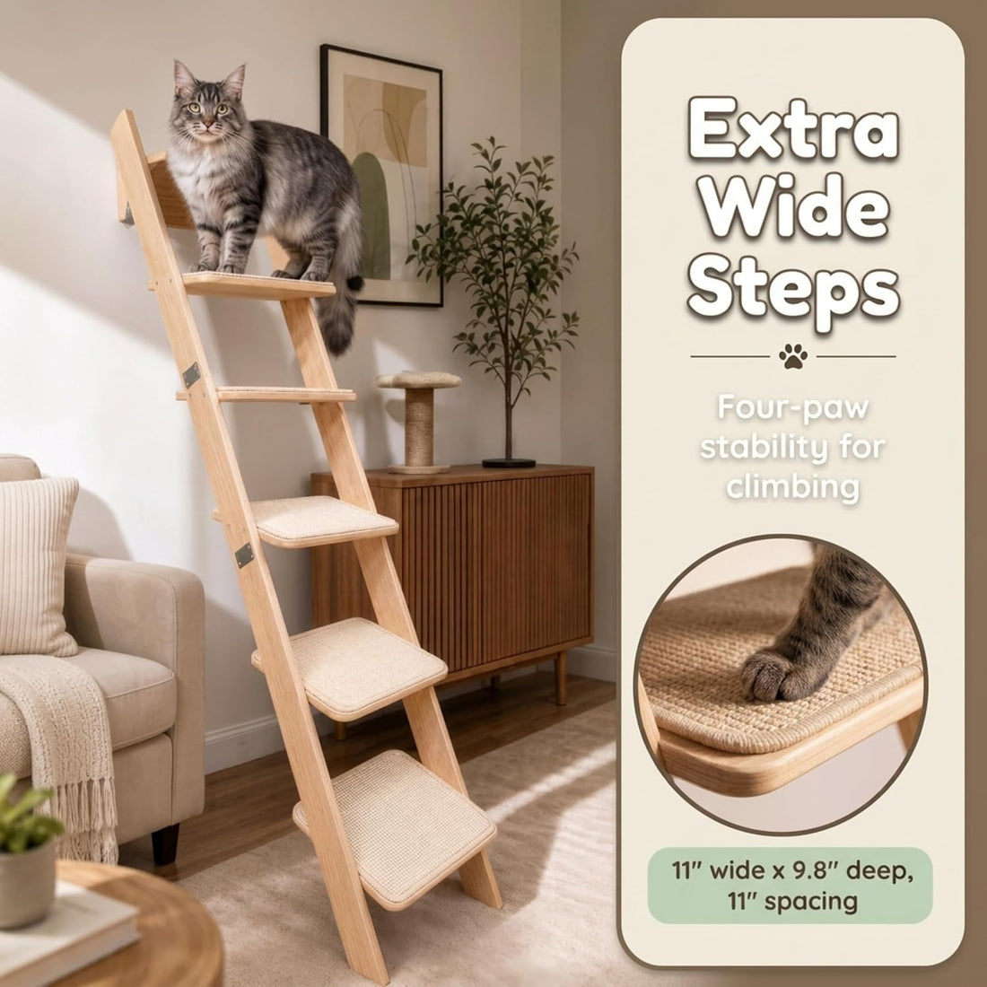 65" Tall 6-Level Cat Ladder for Window & wall