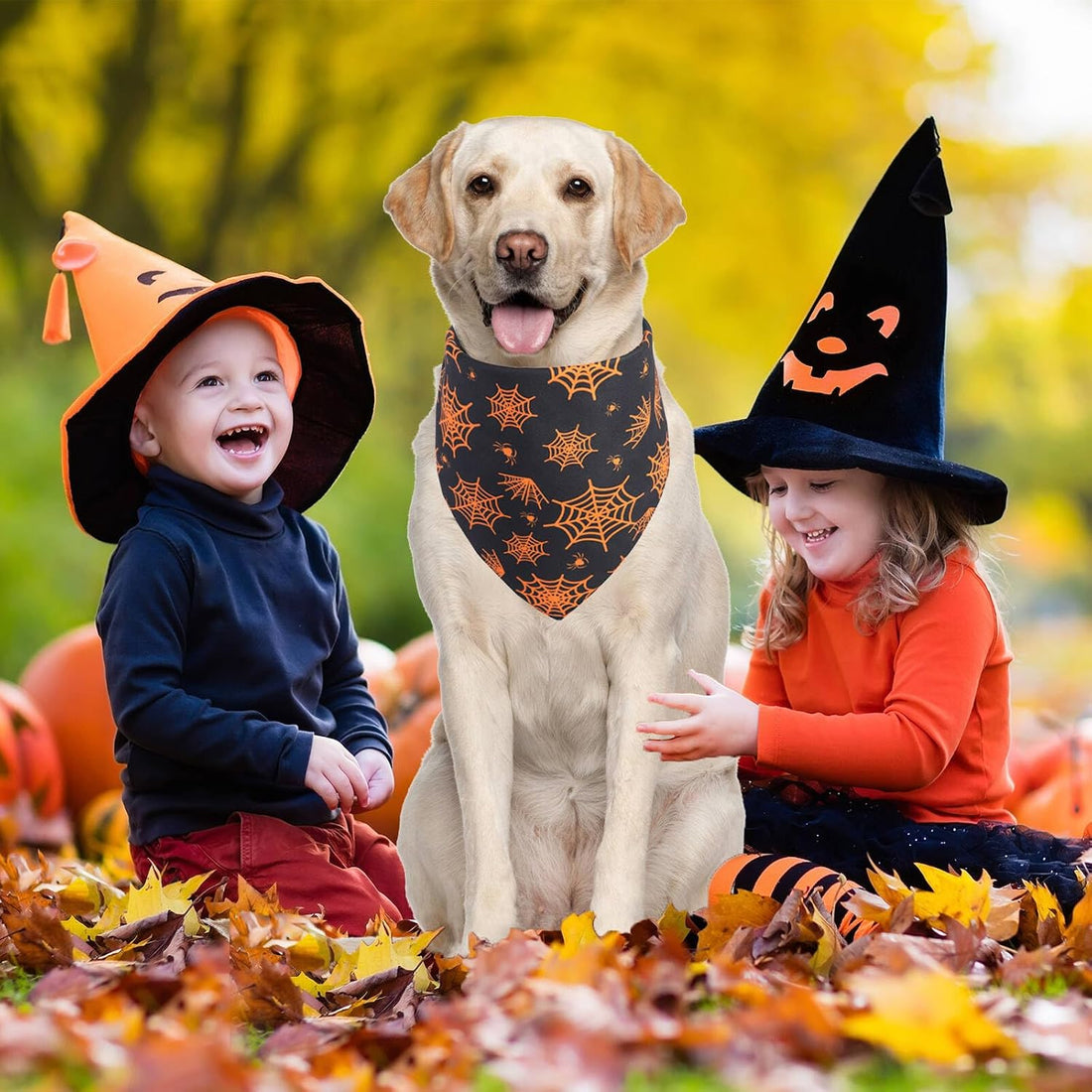 Halloween Dog Bandanas XLarge 2PCS, Fall Bibs for Boy and Girl