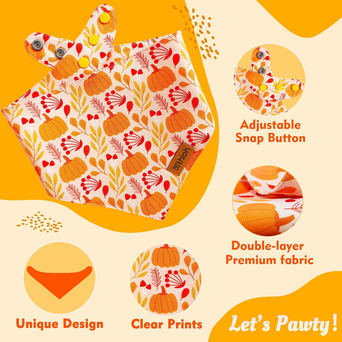 Fall Dog Bandanas - 2 Pack Thanksgiving Dog Bandana with Snap Button