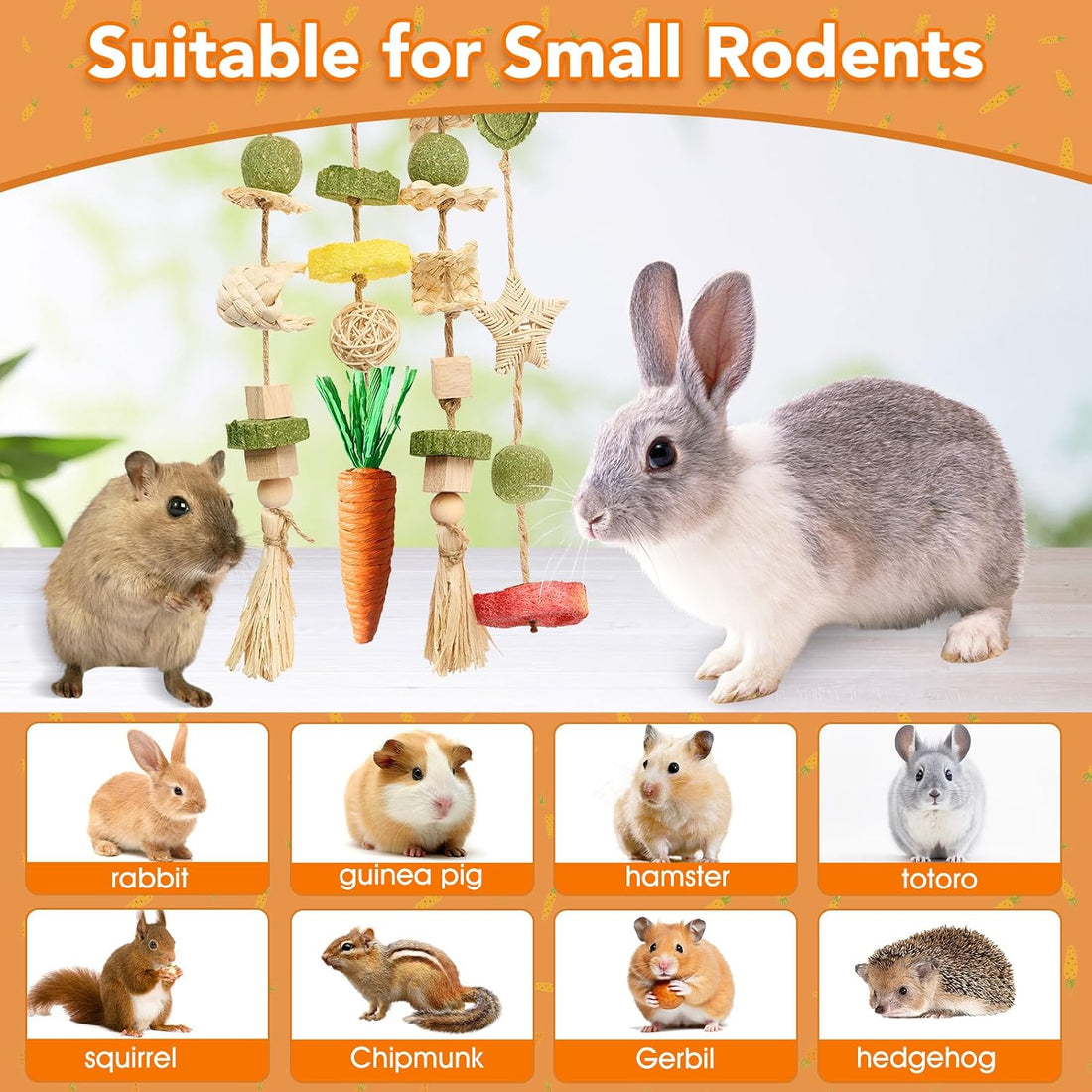 Jorewood Rabbit Chew Toys Bunny Cage Hanging Toy and Treats Rattan