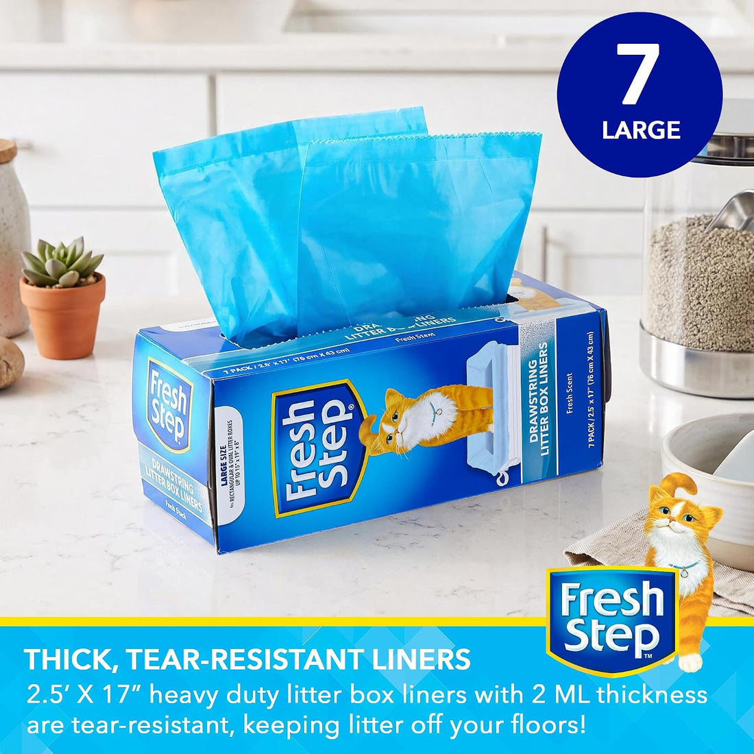 Fresh Step Drawstring Cat Litter Liners, Scented, 2.5 ft x 17 in, 7ct
