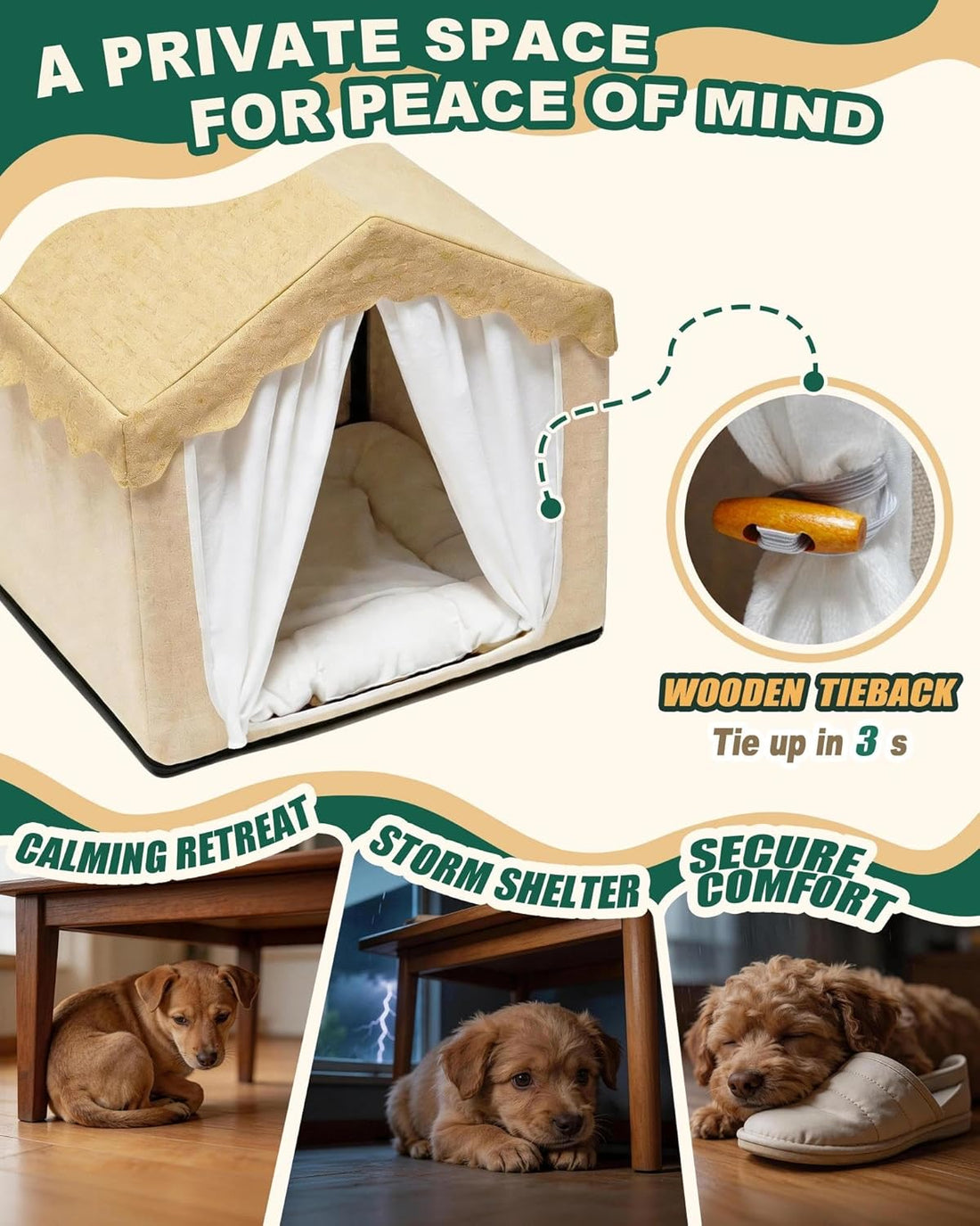 Boho Dog House Indoor, Soft Cozy Dog Cave for Medium & Large Dogs