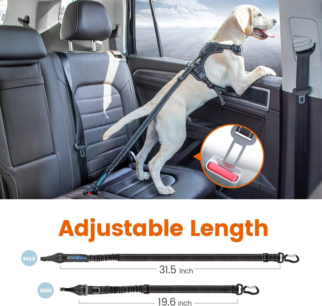 IOKHEIRA Dog Seatbelt, Updated Adjustable Harness Reflective Bungee