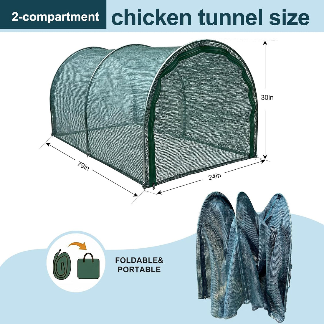 Foldable Chicken Run No Assembly Portable Tunnel for Yard 79 * 30 *