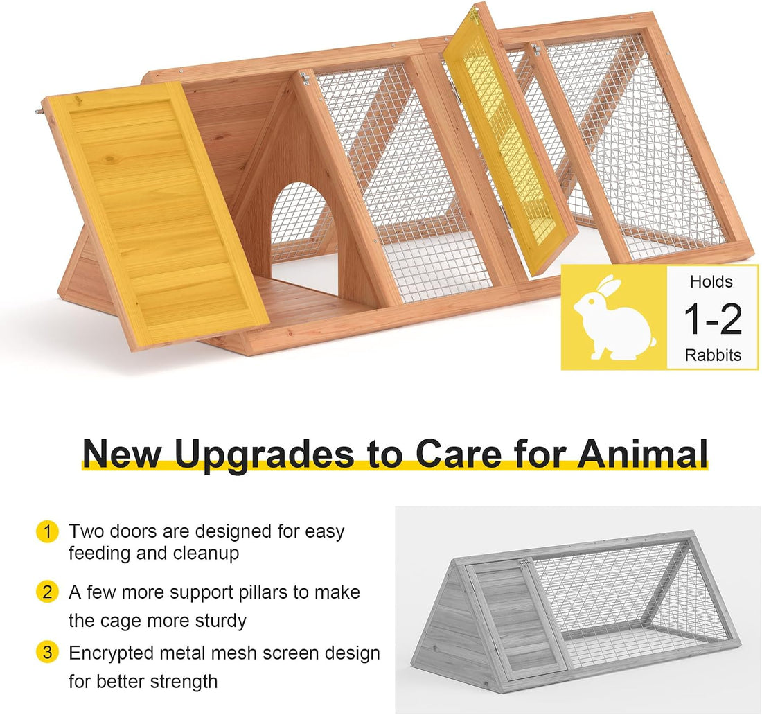 Rabbit Hutch, Small A-Frame Chicken Coop Outdoor w/ 2 Door & Run Cage