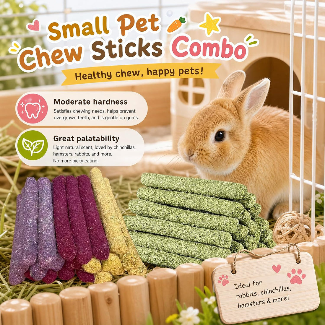 40 Pcs Natural Rabbit Chew Timothy Hay Sticks Mixing Flowers