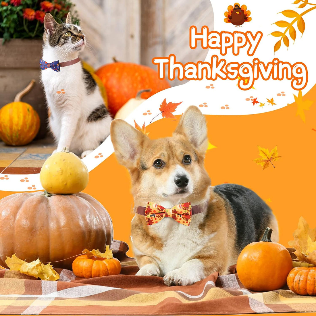 Sanwuta 16 Pcs Fall Dog Bow Ties Bulk, Autumn Bowties for Dogs
