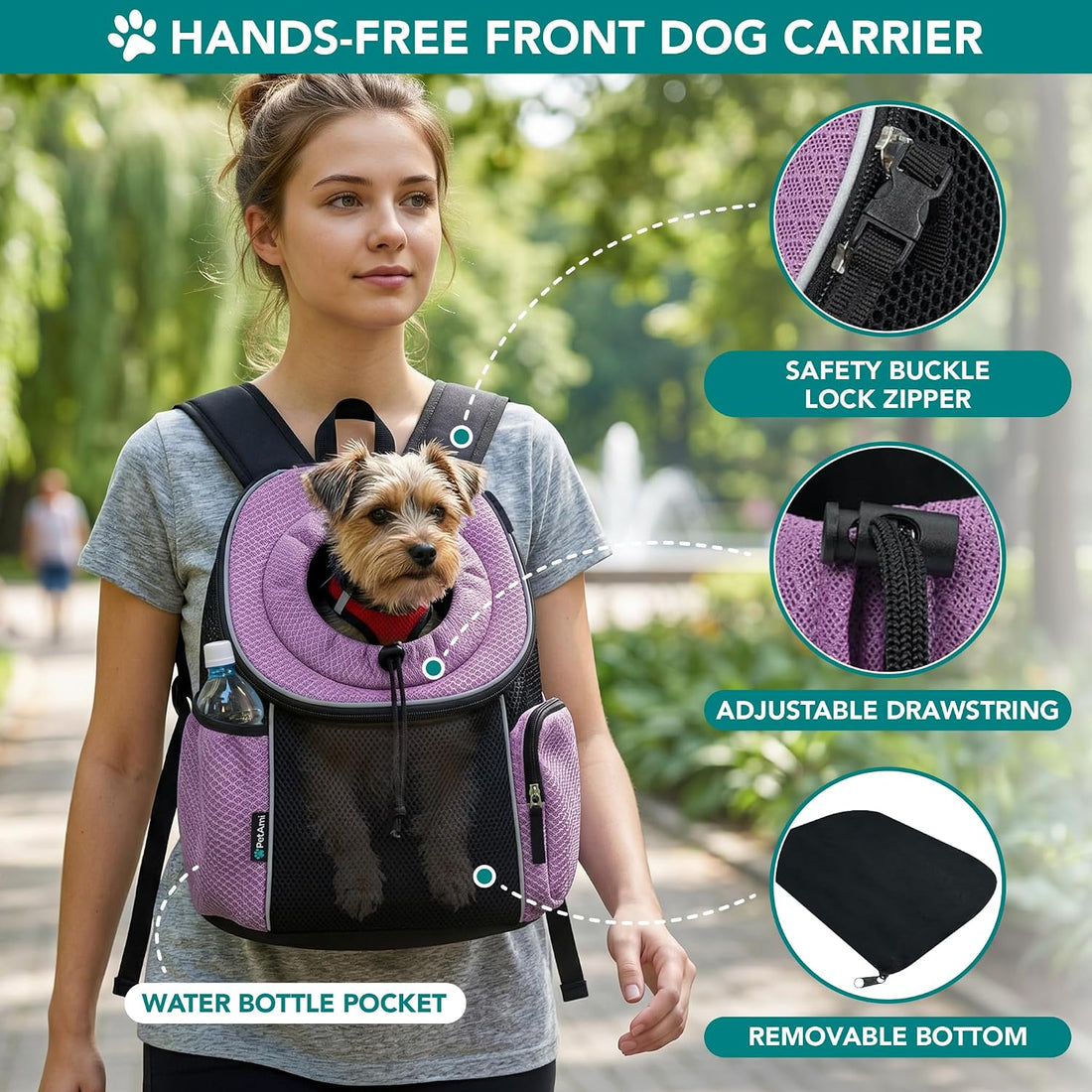 PetAmi Dog Carrier Backpack, Hands Free Front Pet Carrier, 10 lbs
