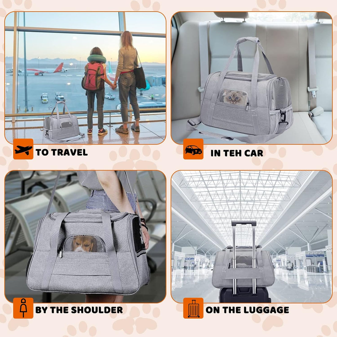 Pet Carrier Bag Airline Approved Up for Cats and Dogs Up to 20LBs