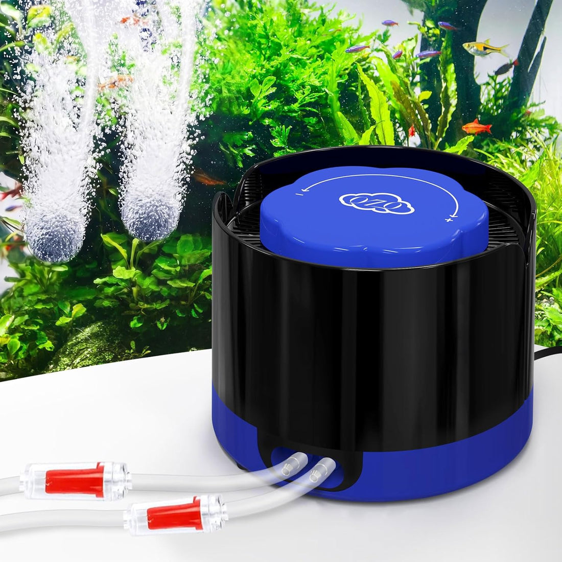 QZQ Aquarium Air Pump, Quiet Fish Tank Air Pump with Dual Outlets