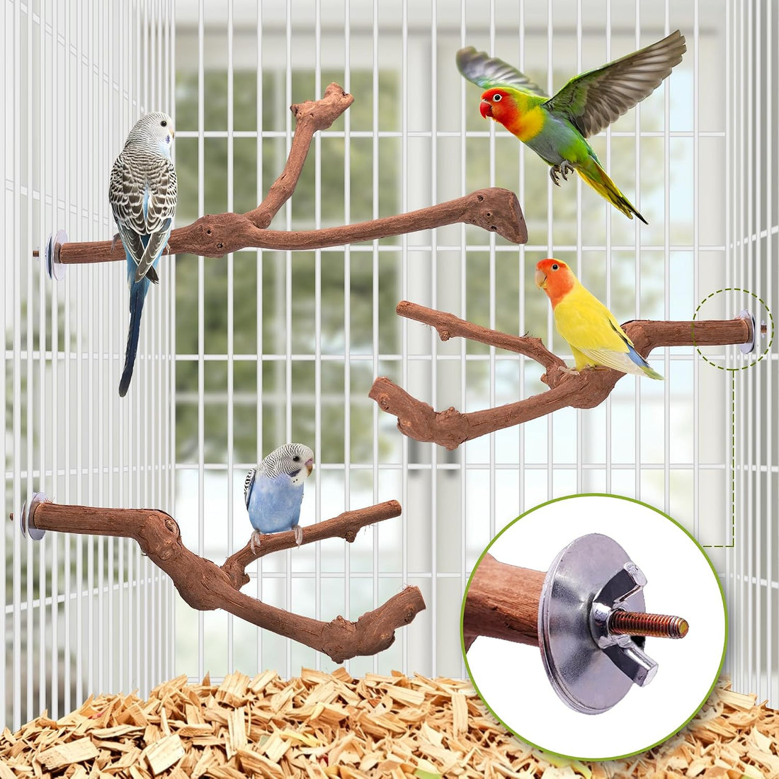 3PCS Bird Perch Natural Grape Stick Chewable Bird Stand Paw Grinding