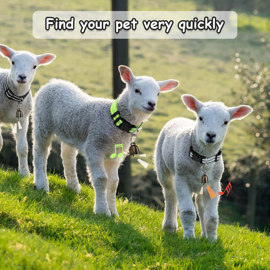 3 Pack Reflective Goat Collars with Bells,Anti-Lost Pet Collar