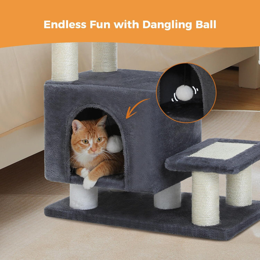 3-in-1 Cat Stairs with Scratching Post & Condo, Pet Steps