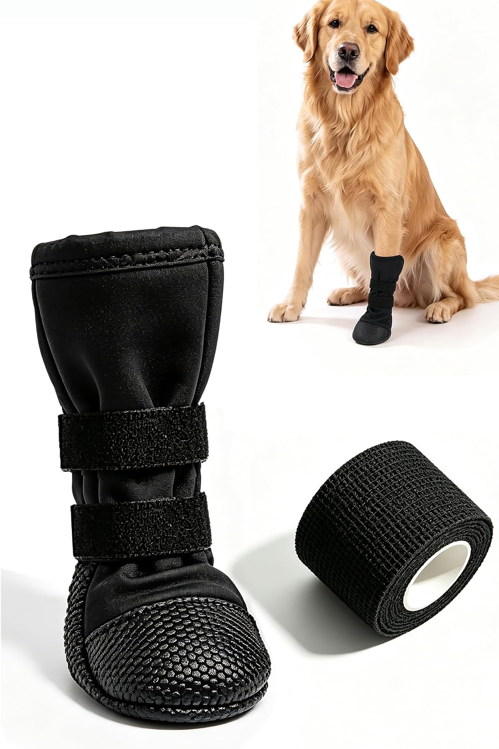 Dog Paw Wound Protection Kit with Recovery Boot & Self-Adhering