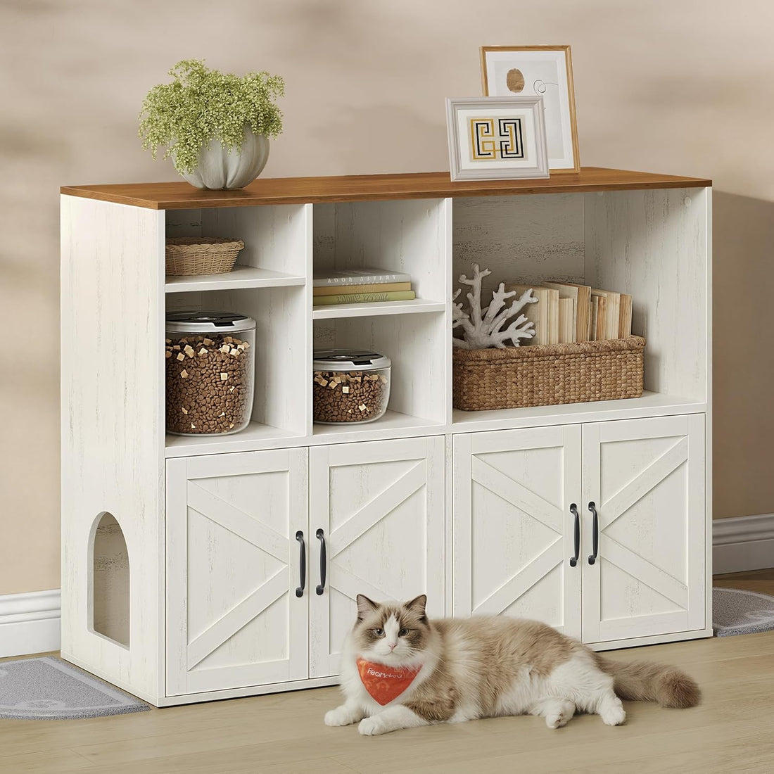 Feandrea Litter Box Enclosure for 2 Cats, with Storage Cabinet