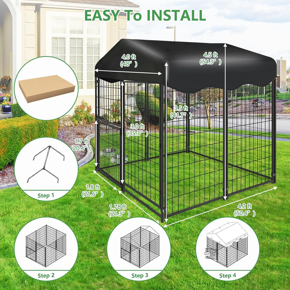 Dog Kennel Outdoor 4x4.2x4.5ft, Outside Dog Kennel with Roof